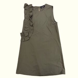 CHEPE Italy Olive Green Cotton Sleeveless Ruffle A-Line Mini Shift Dress Sz Med